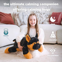 IKASA weighted dog plush highlighting gravity-assisted relaxation