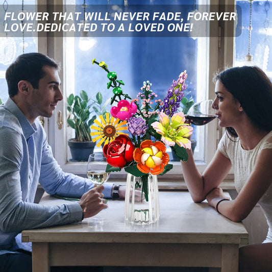 IKIDSUN Flower Bouquet Blocks with a detailed manual enable relaxing family crafting.