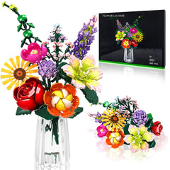 IKIDSUN Flowers Bouquet Building Set assembly showcases vibrant blooms for a lasting decorative centerpiece.