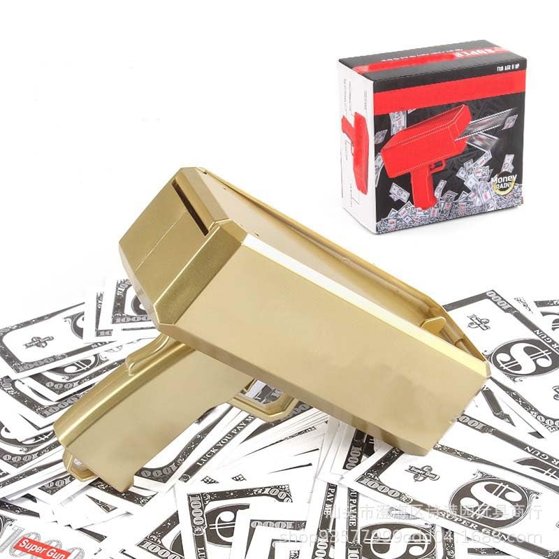 IKJNMLP Prop Gold Money Shooter bills feed in view for a rain-like effect