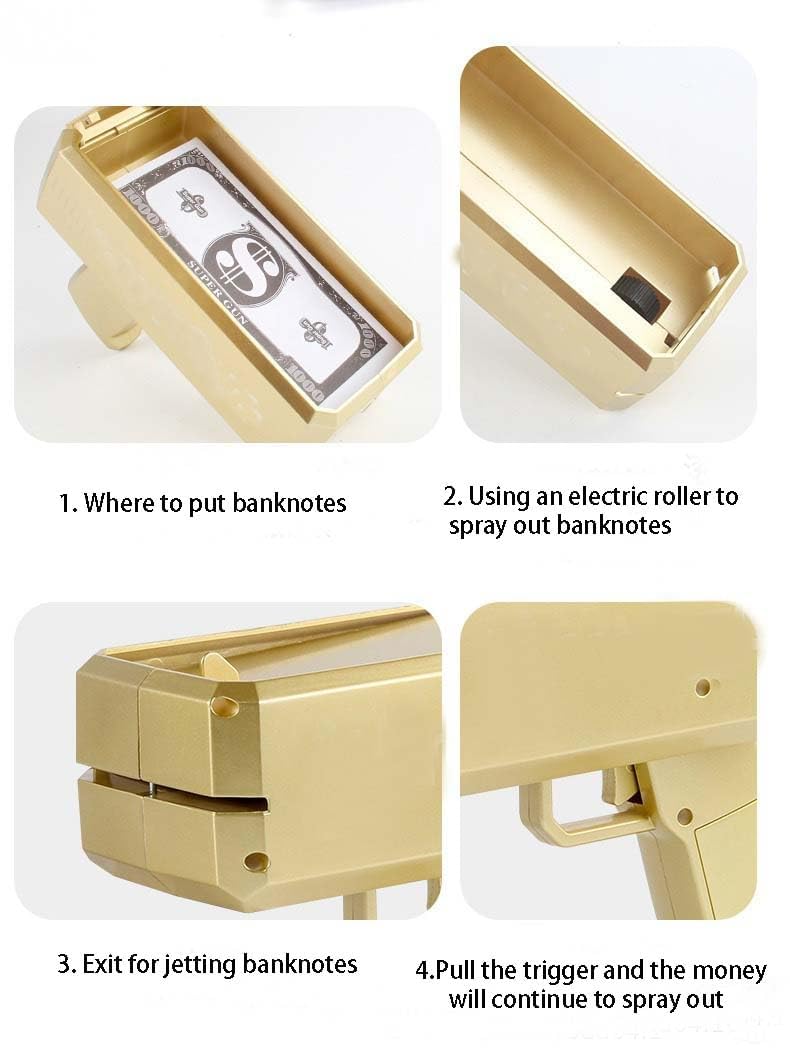 IKJNMLP Prop Gold Money Shooter top side lid open for loading bills safely