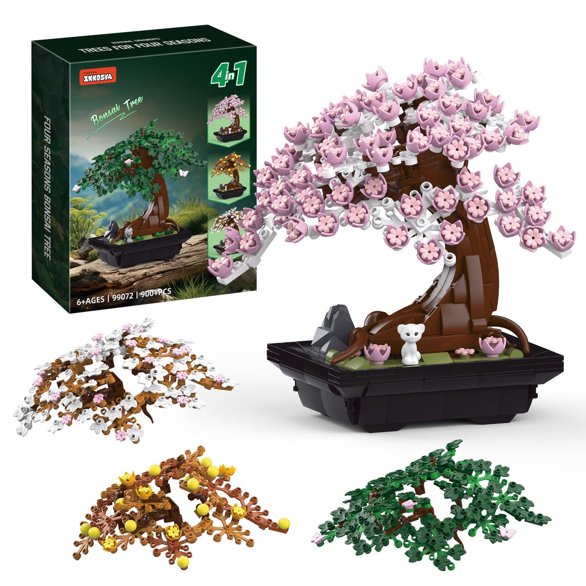 ikkosya 4-in-1 cherry blossom bonsai assembled for four-season display and decor.