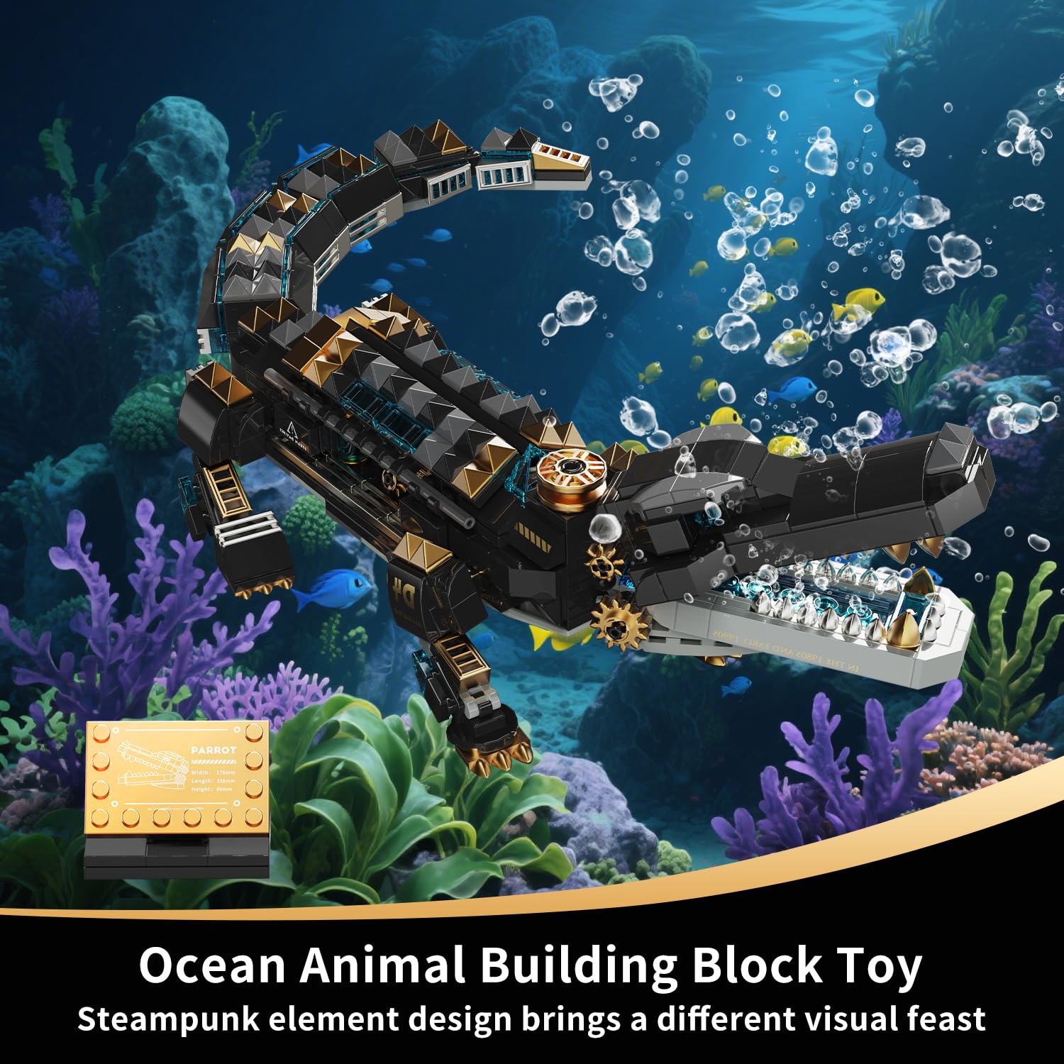 IKKOSYA crocodile building set close-up of mechanical joints for interactive construction