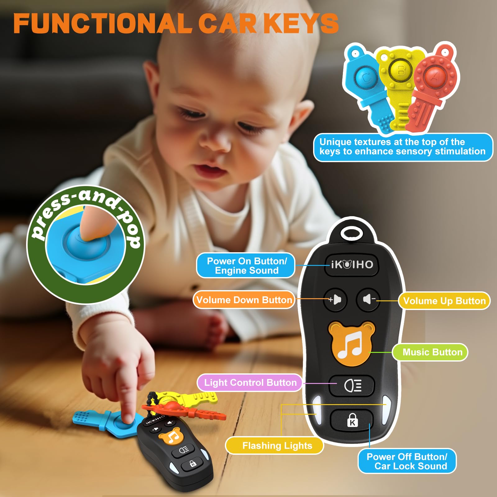 iKOIHO baby keys with three shapes enhances sensory exploration