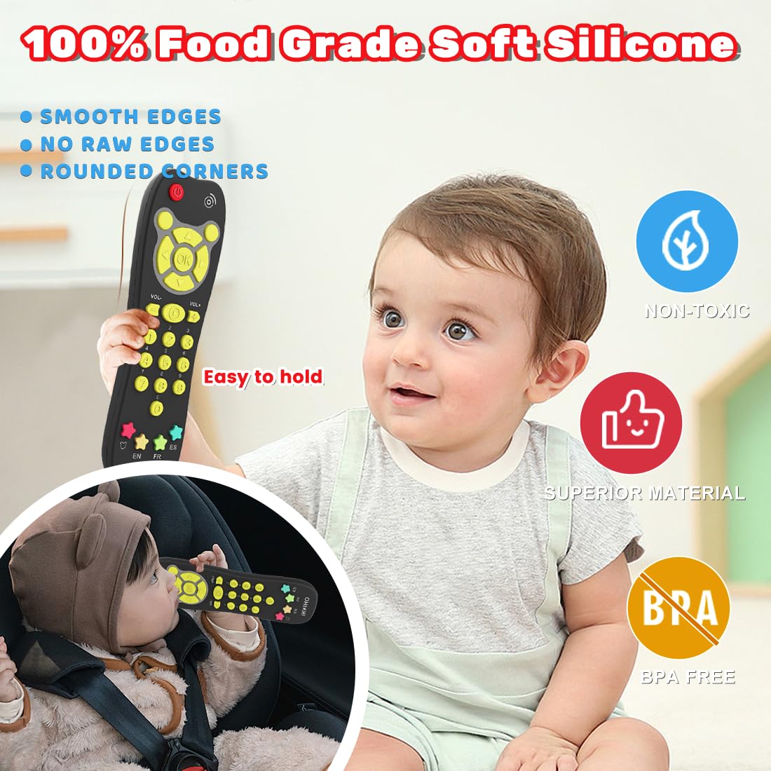 iKOIHO baby remote keypad texture emphasizes tactile stimulation during play.