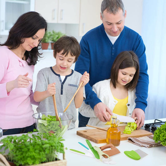 iKumar serrated-edged kid knife for gentle, supervised cutting play.