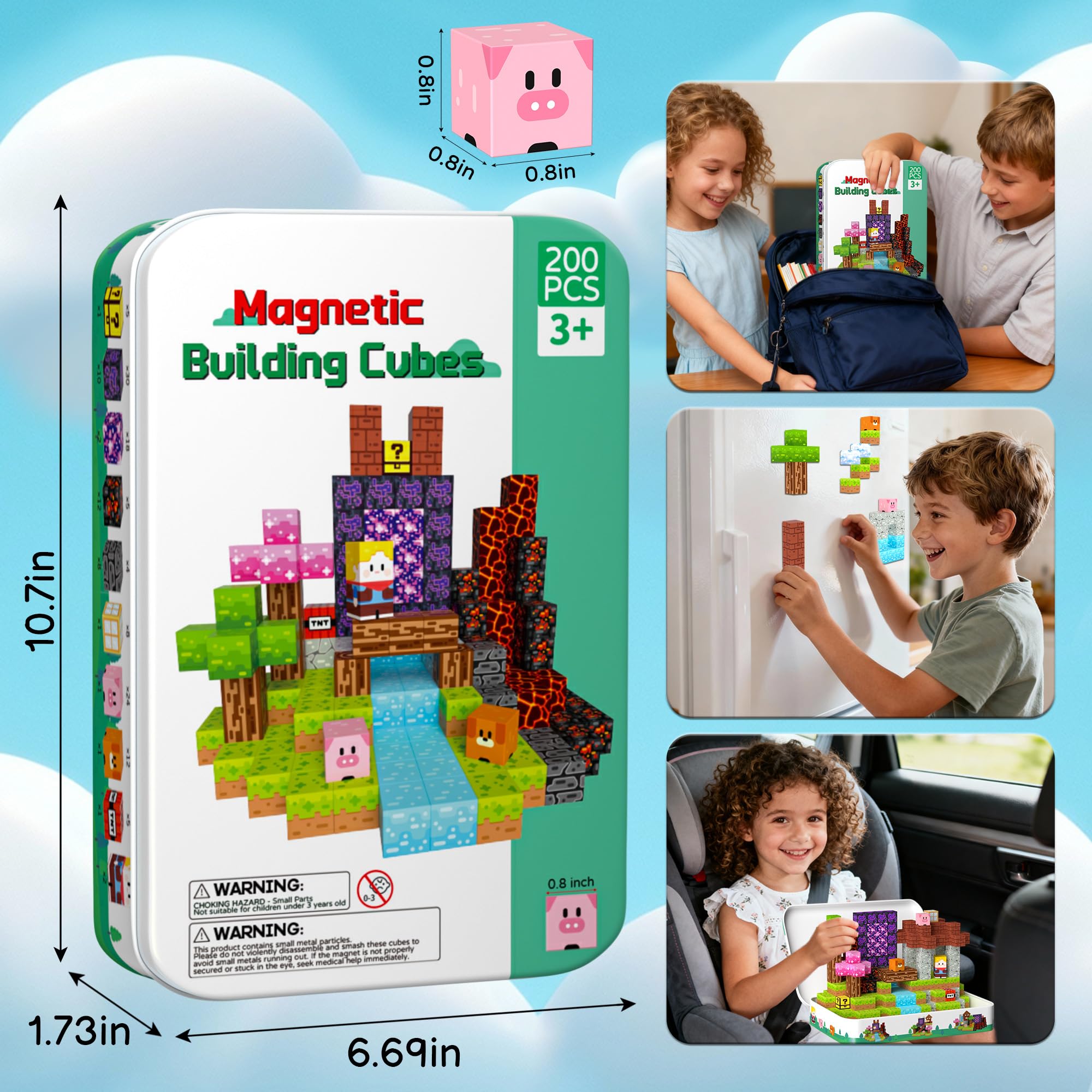 iLacven 0-8 inch magnetic cubes compatible with other sets for bigger builds