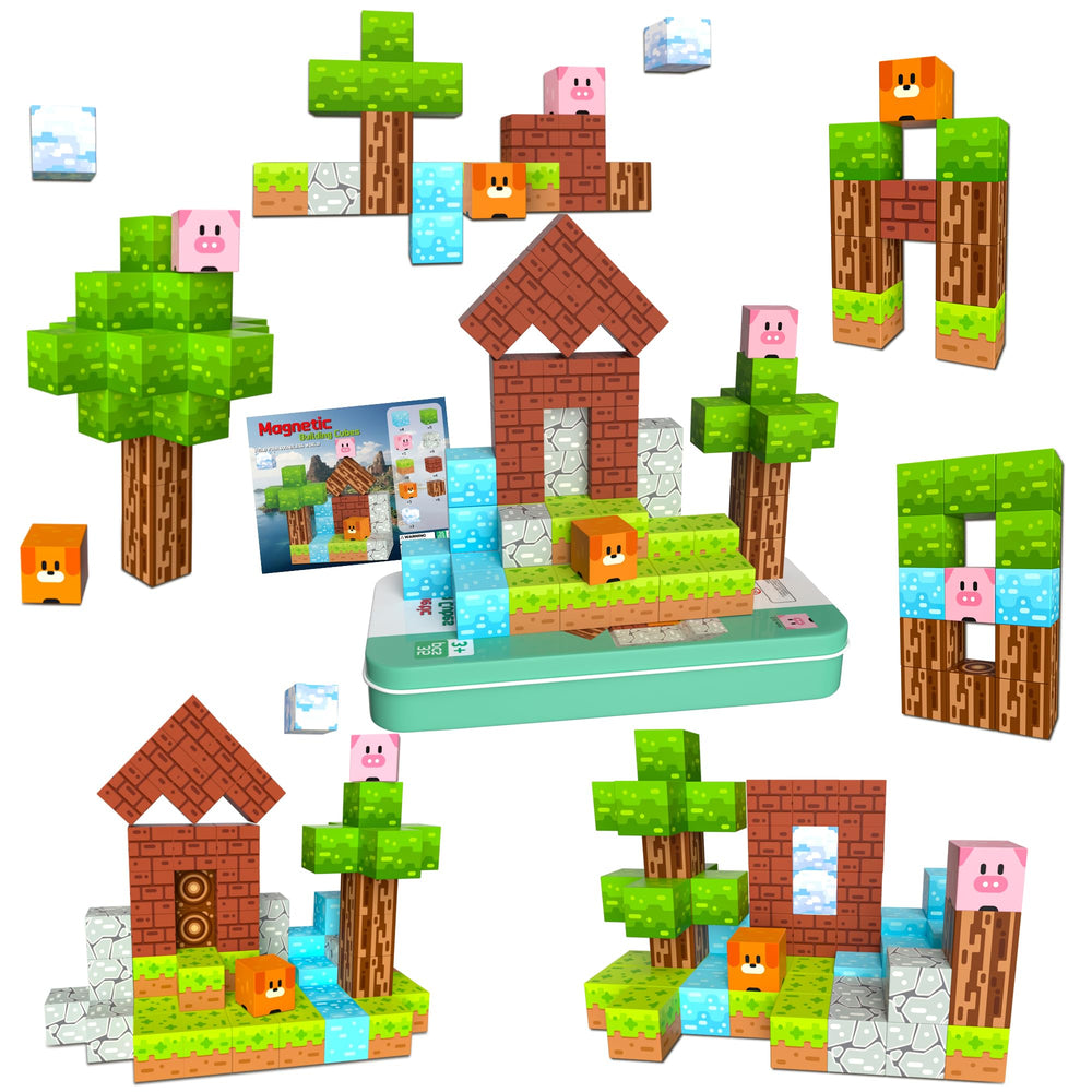 iLacven Magnetic Blocks travel tin with 35 pieces for screen-free on-the-go play