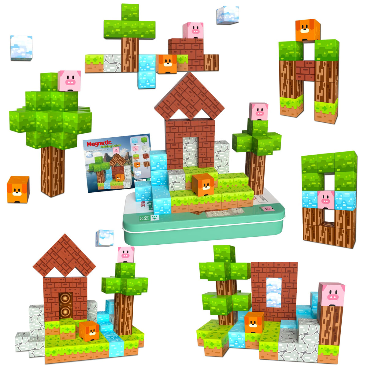iLacven Magnetic Blocks travel tin with 35 pieces for screen-free on-the-go play