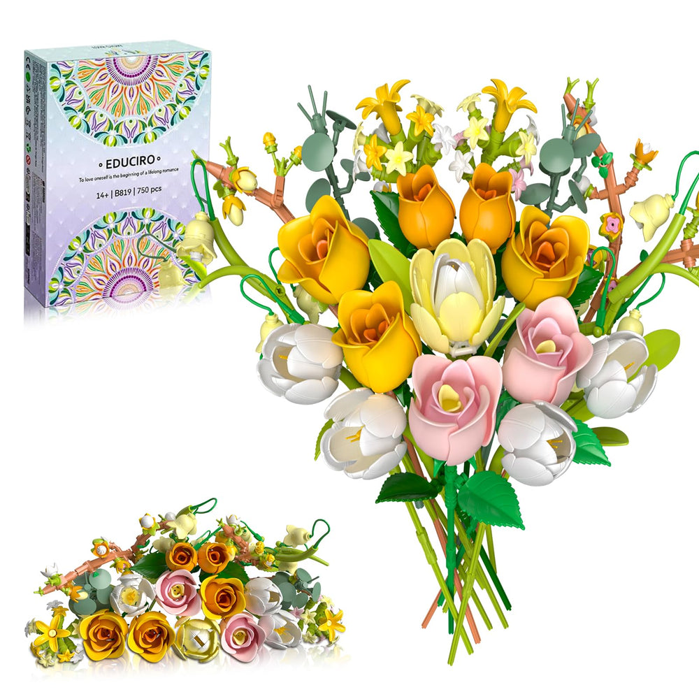 iLacven Rose Bouquet Building Set packaging shown as a gift-ready box