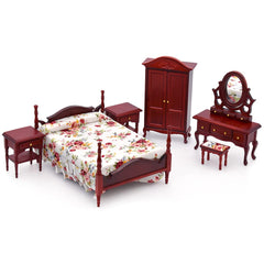 Iland dollhouse bed in mahogany shows a classic bedroom centerpiece for 1/12 scale play