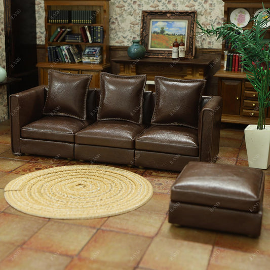 iLAND Sectional Couch side-angle shows versatile dollhouse layouts in brown finish