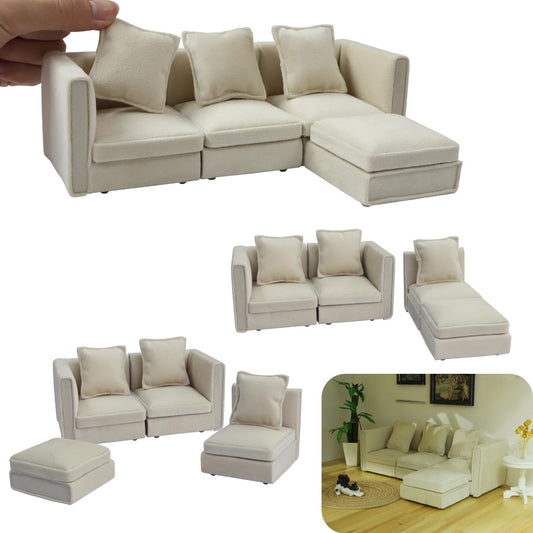 iland dollhouse sectional sofa in white velvet enhances 1/12-scale living rooms