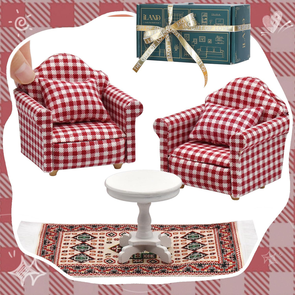 iland dollhouse sofas gingham pair for imaginative tea parties.