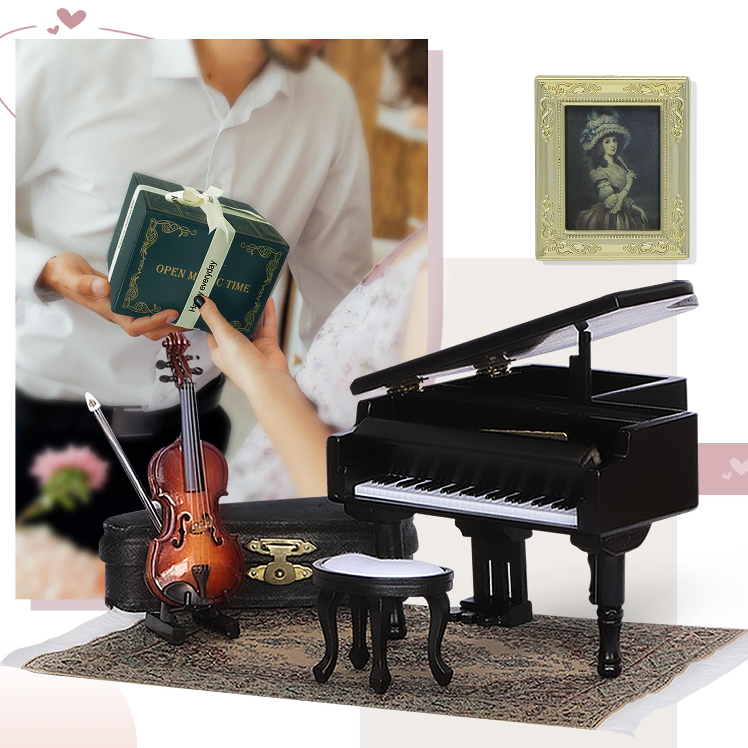 Iland piano music box with Castle in the Sky melody for a dollhouse room.