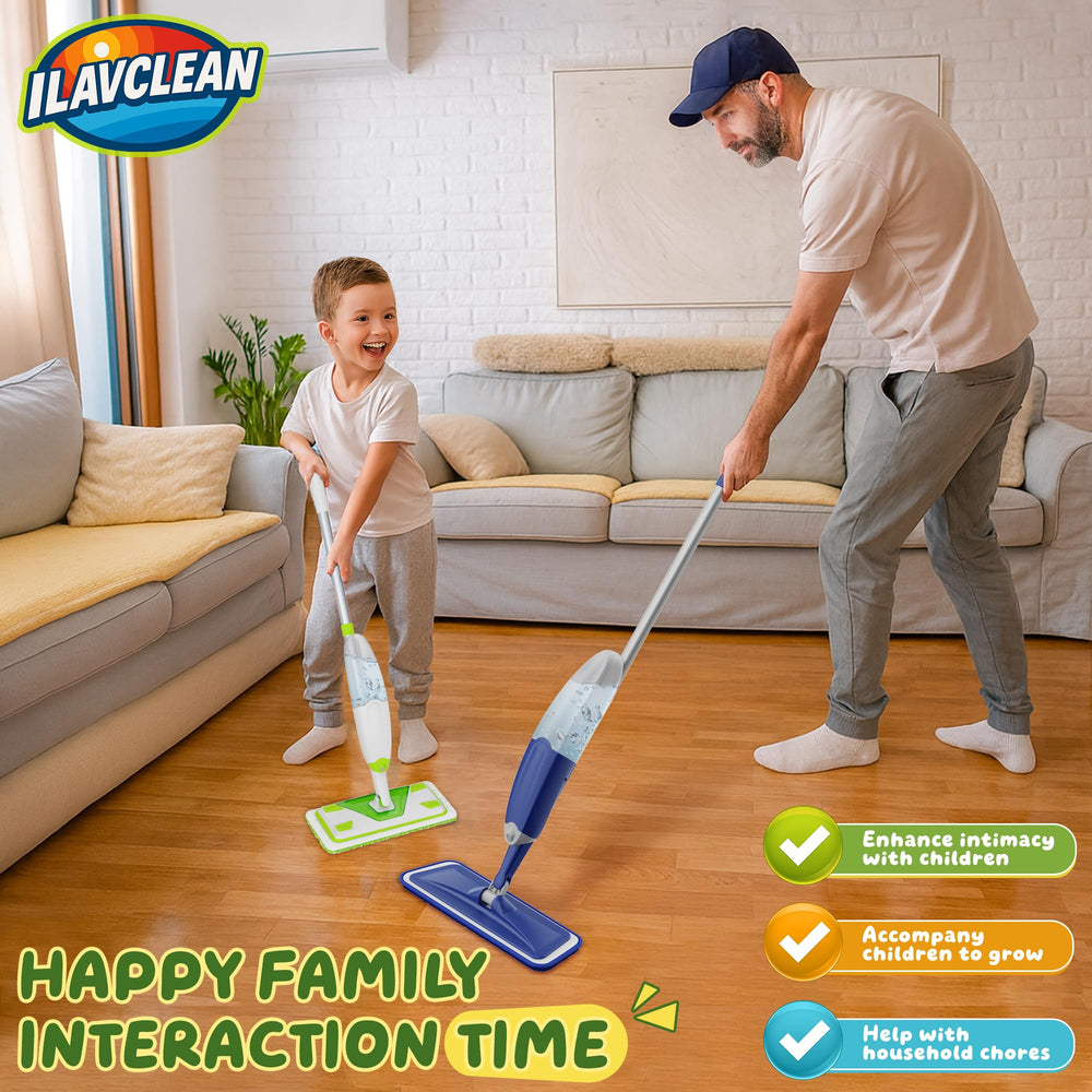 ILAVCLEAN family bonding time shows parent-child collaboration during pretend chores.