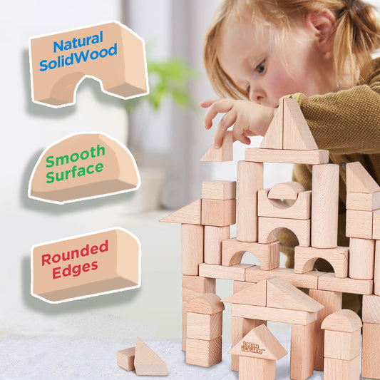 iLearn 72-piece wooden blocks collection promotes creativity and hand-eye coordination.