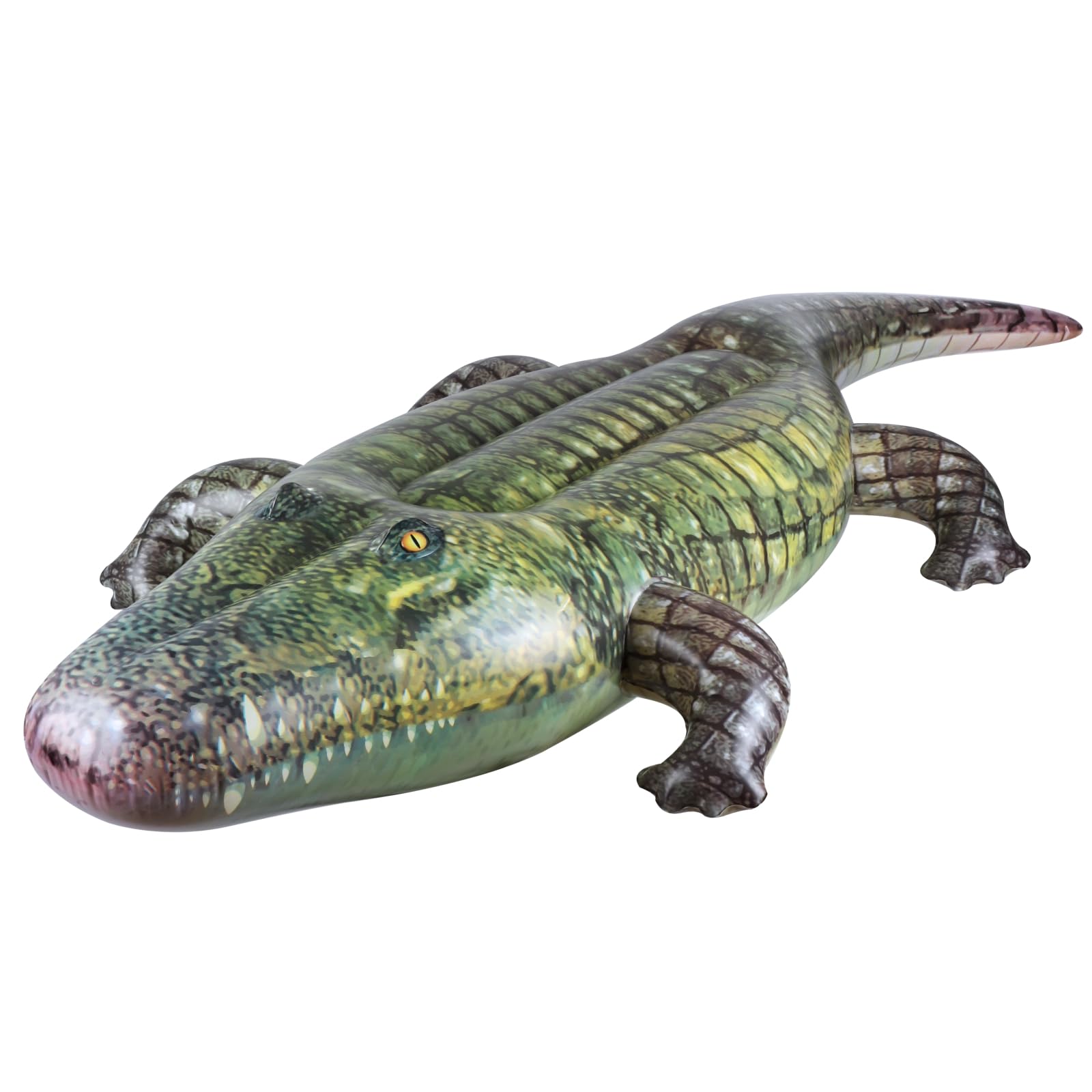 ILEISURELY giant alligator pool float front view, a dramatic centerpiece for pool parties.