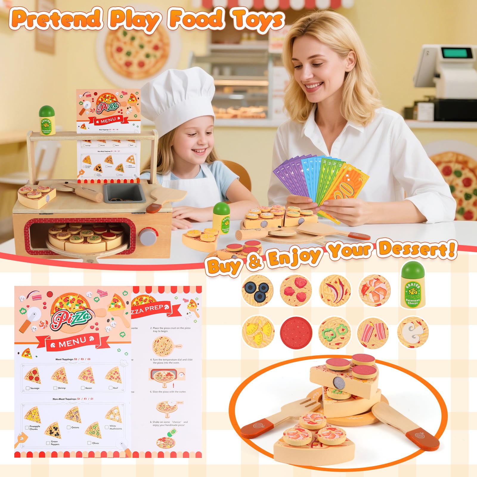 iLuckinSpri wooden pizza box for tidy storage after playtime