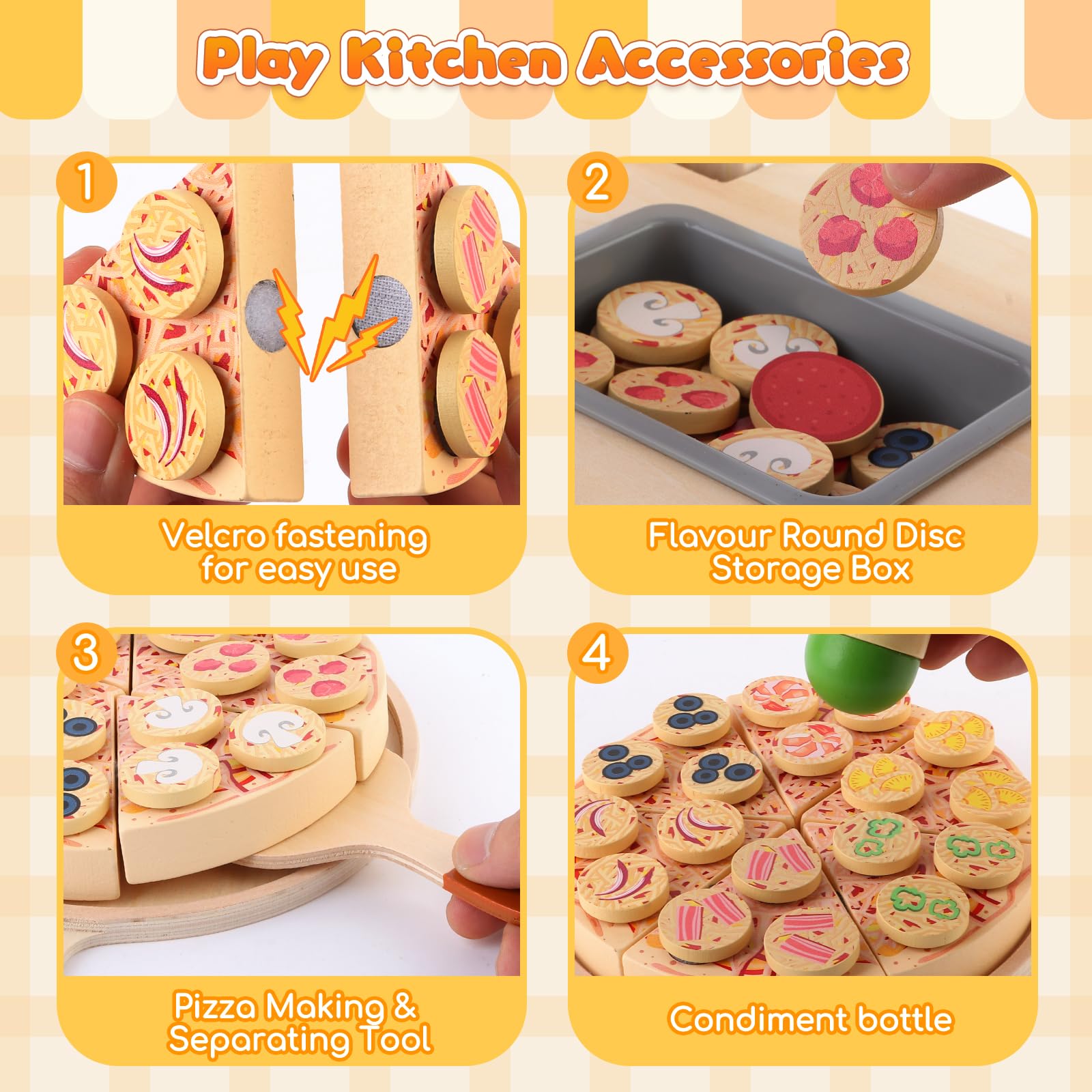 iLuckinSpri wooden pizza cutter safe pretend tool for fine motor play