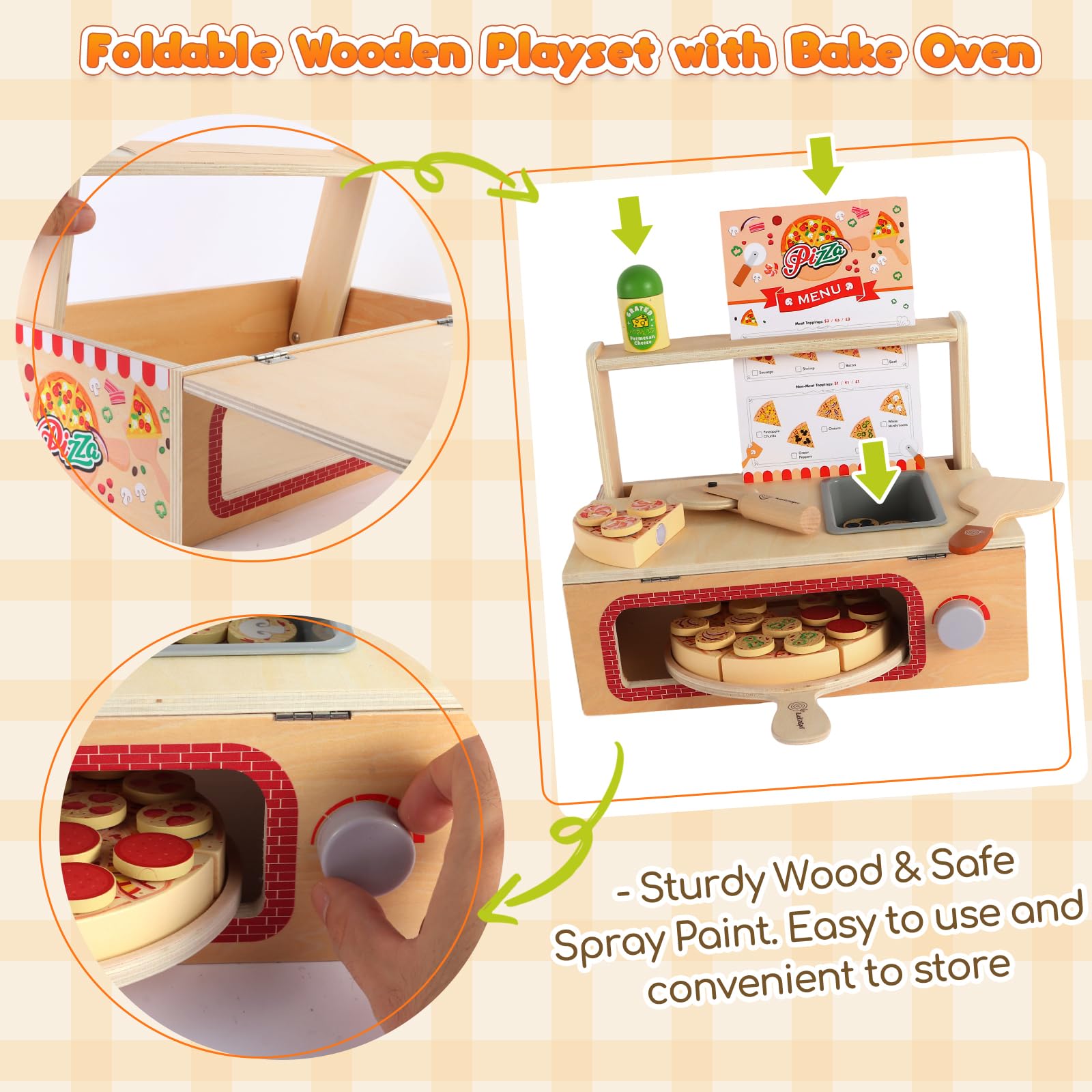 iLuckinSpri wooden pizza slices with colorful toppings for counting and sharing