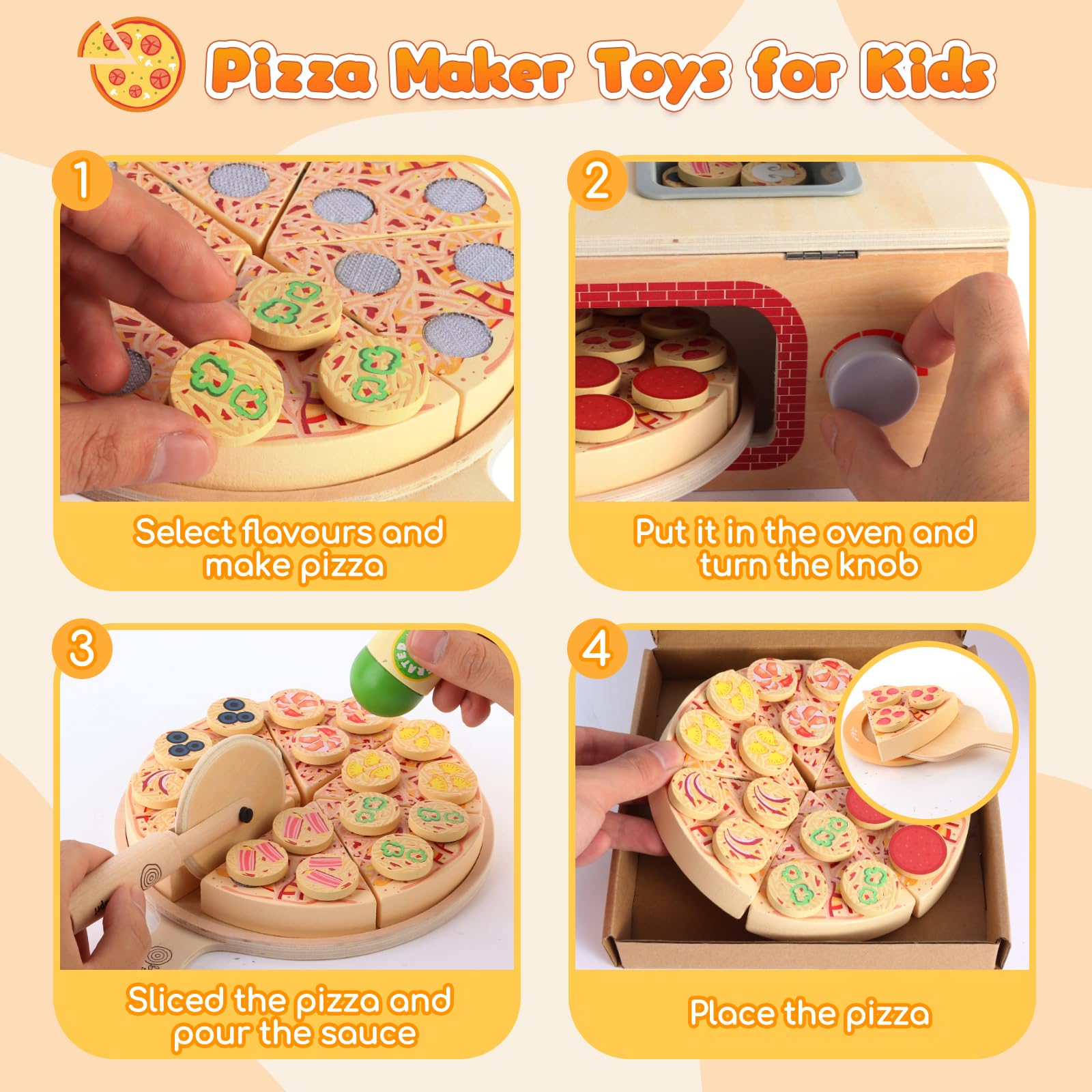 iLuckinSpri wooden pizza tray for displaying pretend meals on the go