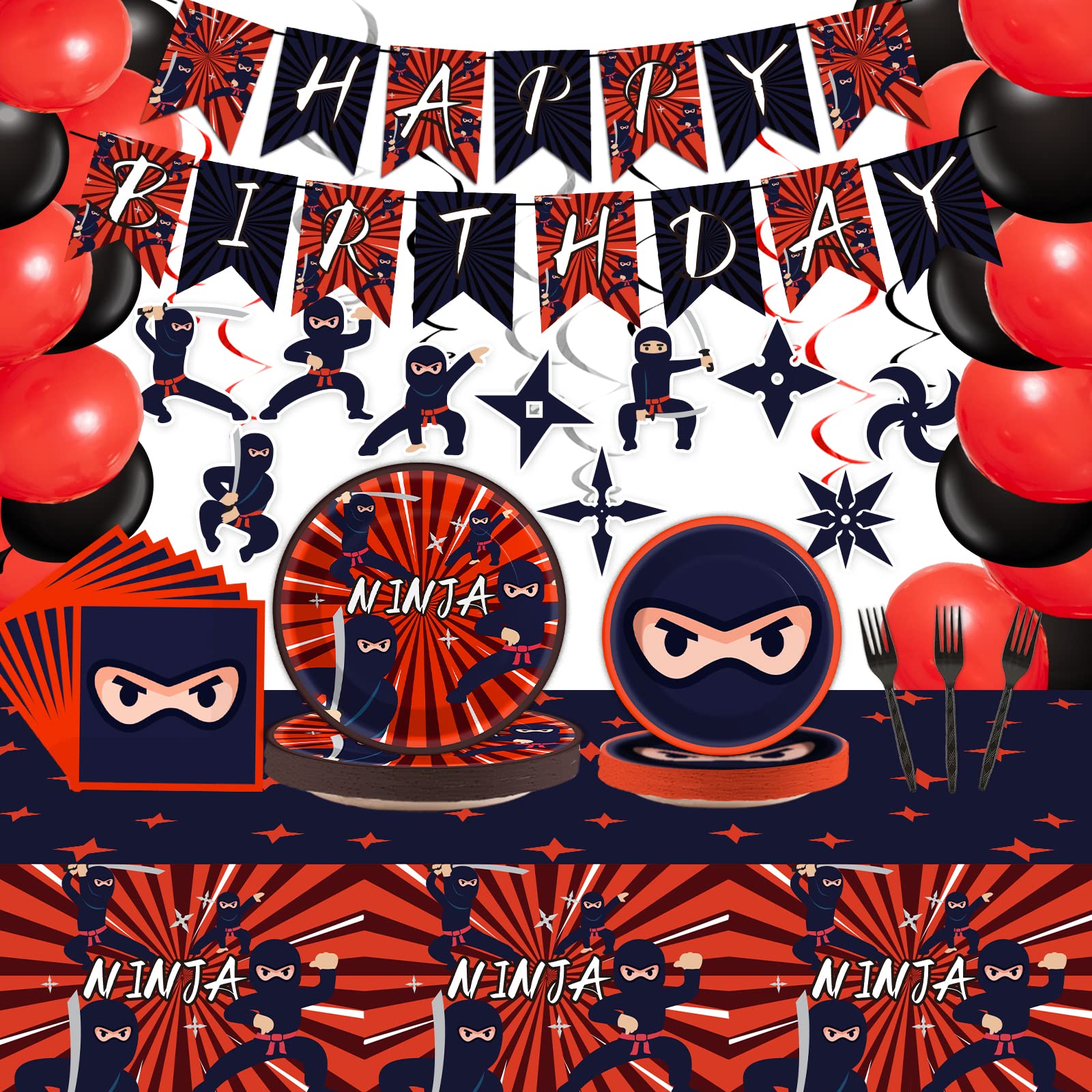 Tevxj 162 Pcs Ninja Birthday Party Decoration Set - Ninja Warrior Party Kit
