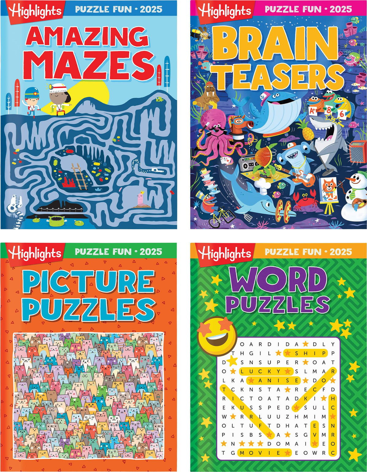 Puzzle Fun 2025 — Highlights for Children 4-Book Travel Puzzle Set for Kids 6+