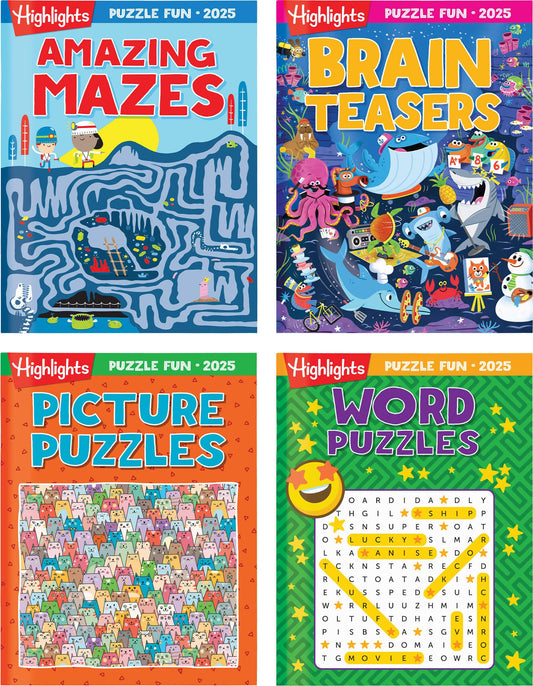 Puzzle Fun 2025 — Highlights for Children 4-Book Travel Puzzle Set for Kids 6+