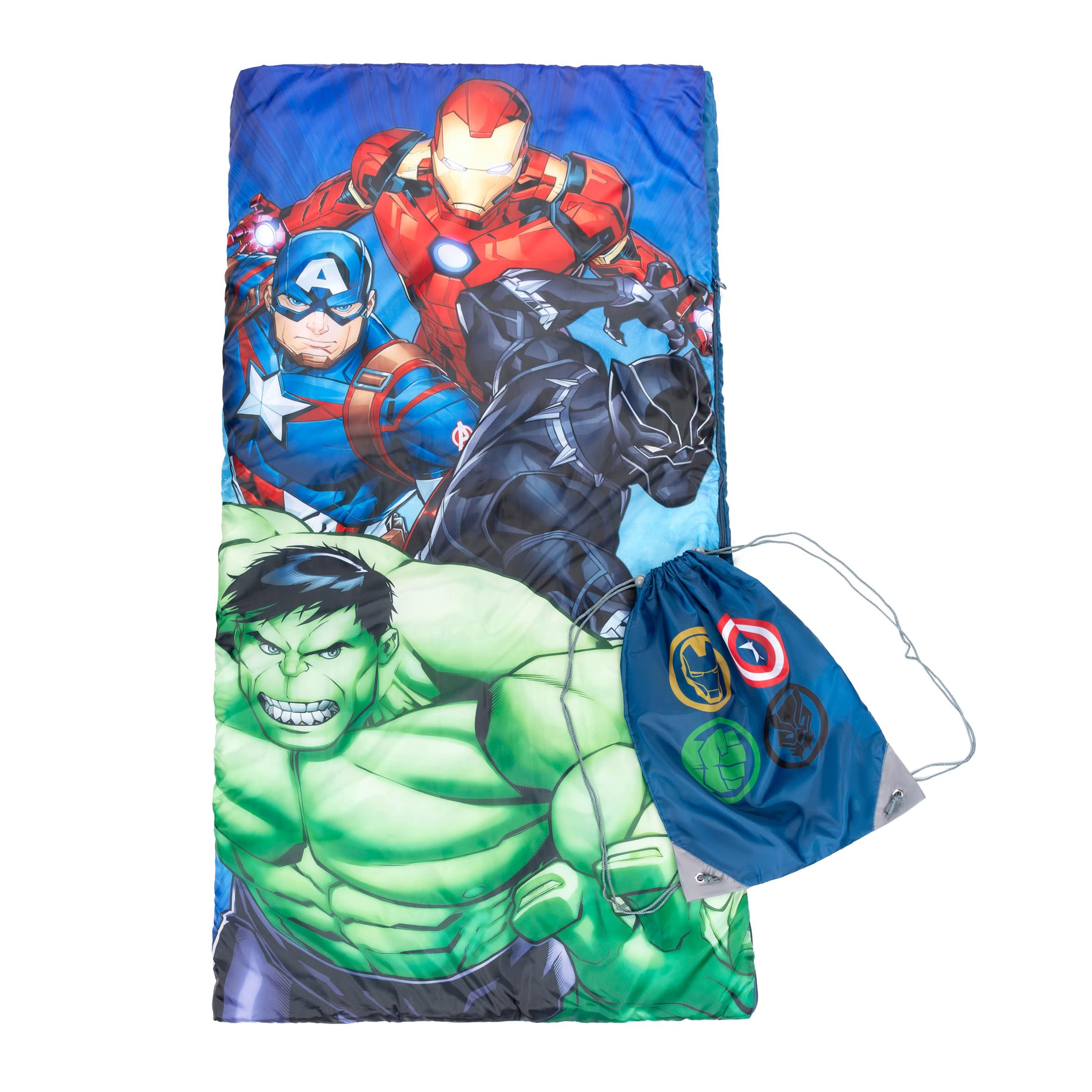 Jay Franco Marvel Avengers Battle Formation Slumber Sack – Cozy Kids Sleeping Bag with Captain America, Iron Man, Black Panther & Hulk