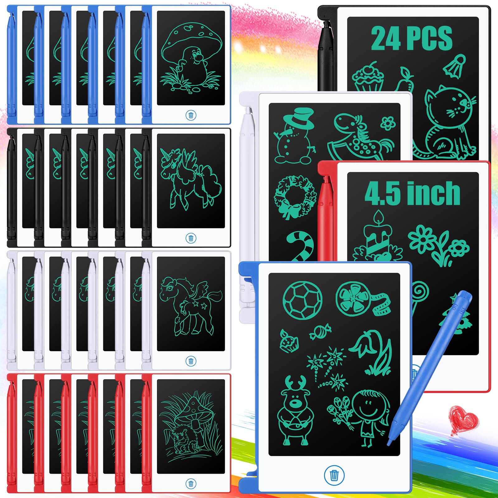 Zhehao 24 Pack LCD Mini Writing Tablet for Kids – 4.5-Inch Doodle Board Bulk Party Favors