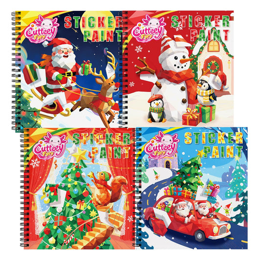 CutteeyFyry 4-Pack Paint by Number Sticker Book – Christmas Crafts & Travel Activities for Kids 4–10