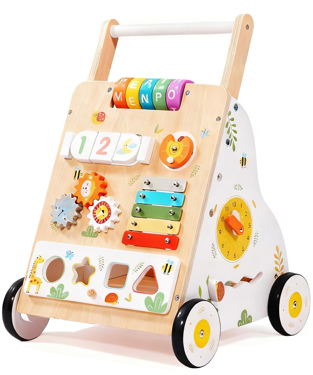 ZippyZebra Wooden Baby Walker with Wheels – Adjustable Speed & Montessori Center