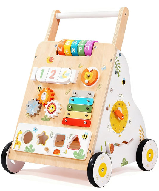 ZippyZebra Wooden Baby Walker with Wheels – Adjustable Speed & Montessori Center