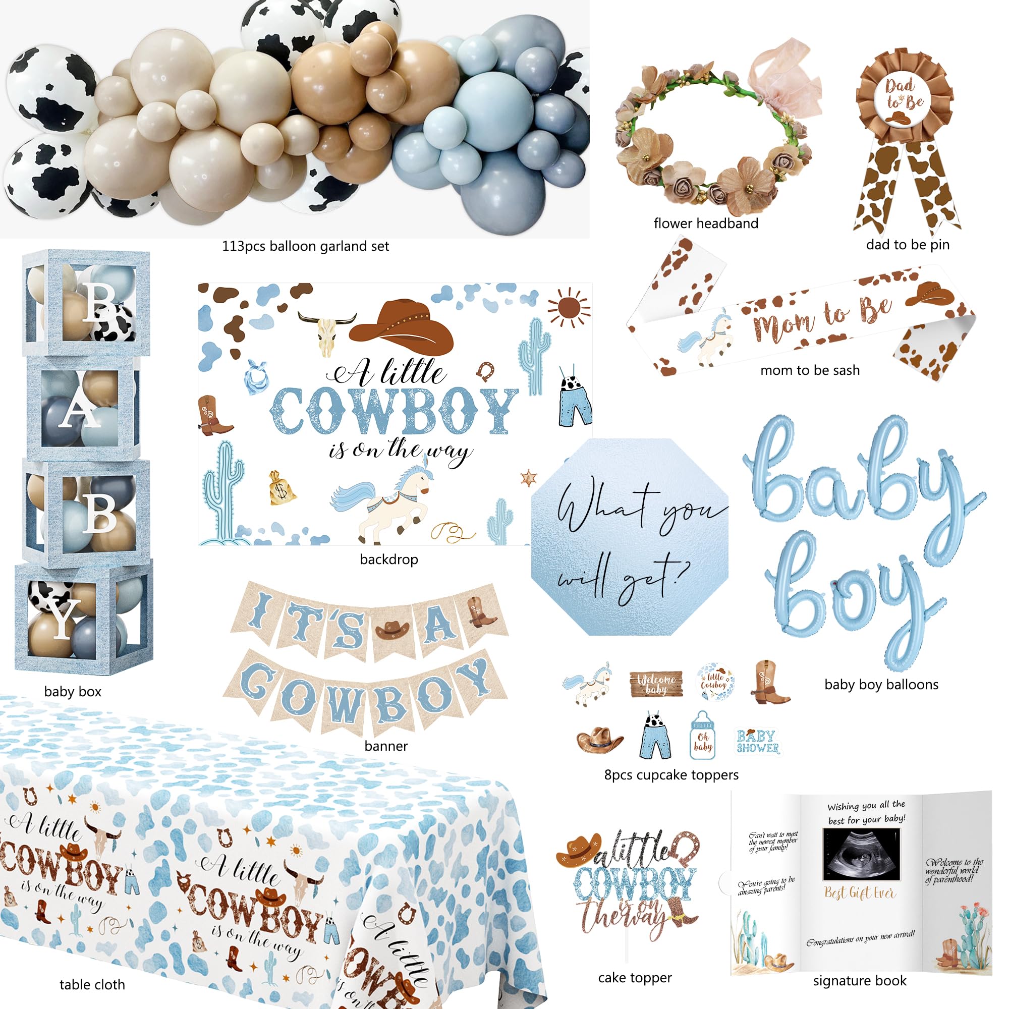 YJDFWAUT Cowboy Baby Shower Decorations | Western Boy Shower Party Supplies