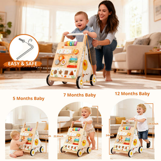 ZippyZebra Wooden Baby Walker with Wheels – Adjustable Speed & Montessori Center