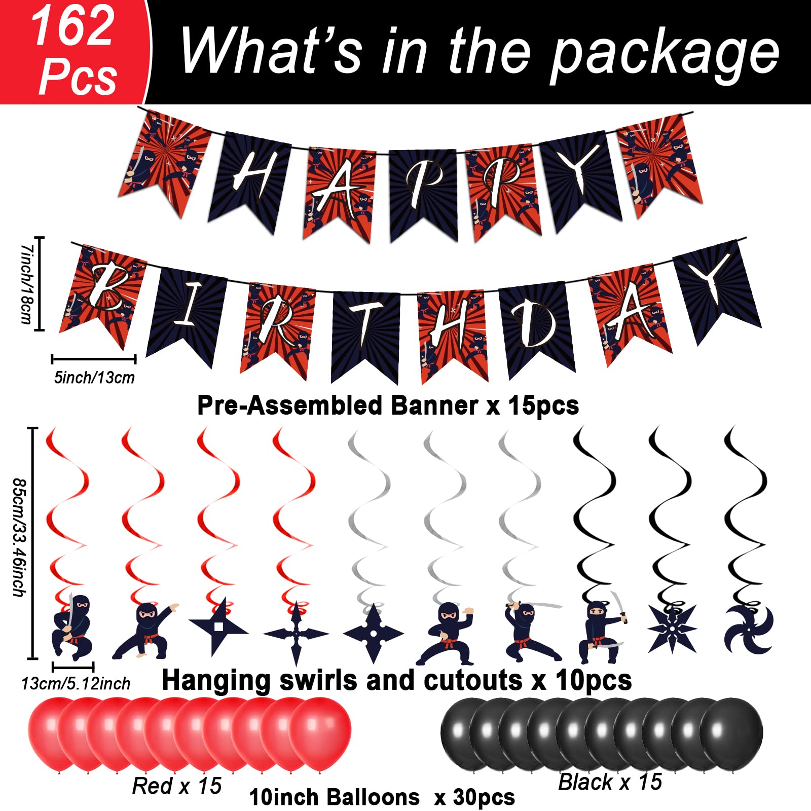 Tevxj 162 Pcs Ninja Birthday Party Decoration Set - Ninja Warrior Party Kit