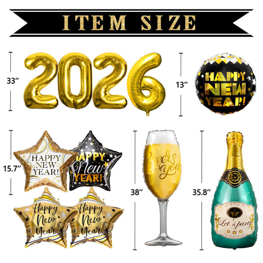 DMIGHT Happy New Year’s Eve 2026 – 11-Piece Foil Balloon Set