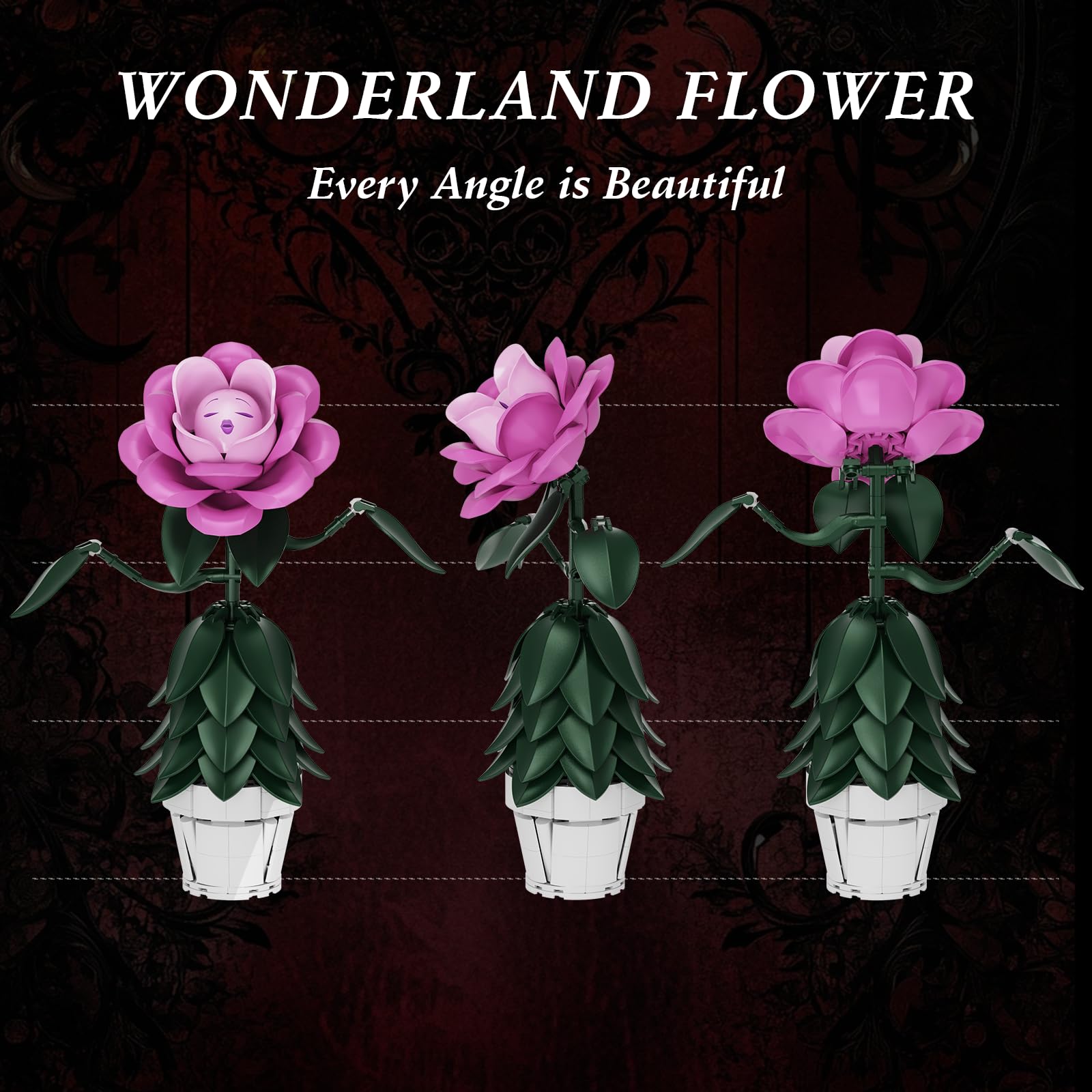 AZBHDTYS Wonderland Flower Building Set - Pink Rose (220 PCS), Lego Compatible