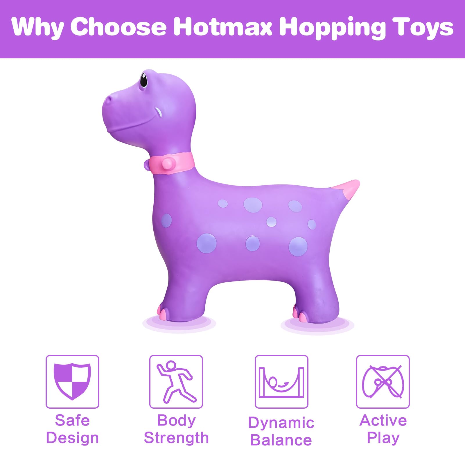HotMax Bouncy Horse & Dinosaur Hopper Toy for Kids - Inflatable Ride-On for Toddlers (Purple)