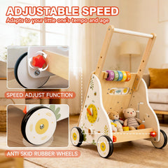 ZippyZebra Wooden Baby Walker with Wheels – Adjustable Speed & Montessori Center