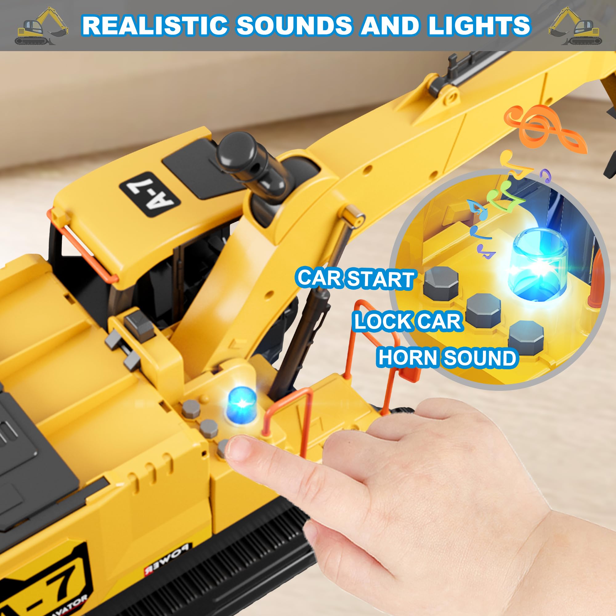 Dwi Dowellin Excavator Toys with 6 Metal Cars and 2 Engineering Vehicles – Lights and Sound