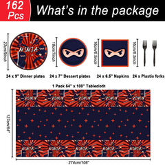 Tevxj 162 Pcs Ninja Birthday Party Decoration Set - Ninja Warrior Party Kit