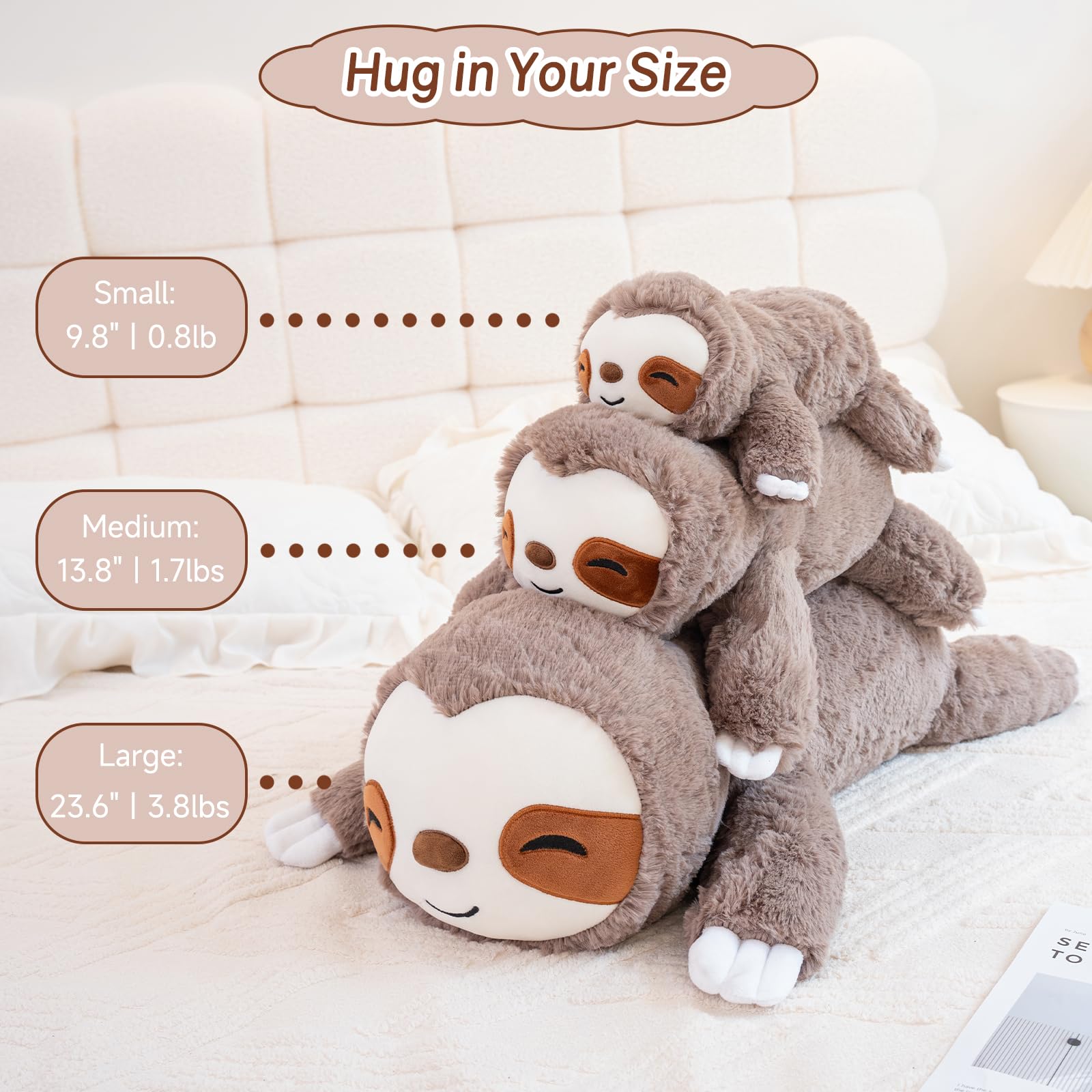SQEQE Weighted Stuffed Animals Sloth Plush, Weighted Sloth Stuffed Animals Plushies, Soft Pillow Toy for Kids Adults, Christmas & Birthday Gifts 9.8 Inch, 0.8 Lb