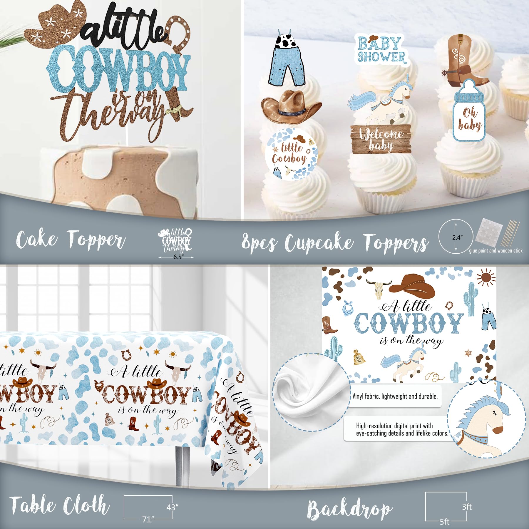 YJDFWAUT Cowboy Baby Shower Decorations | Western Boy Shower Party Supplies