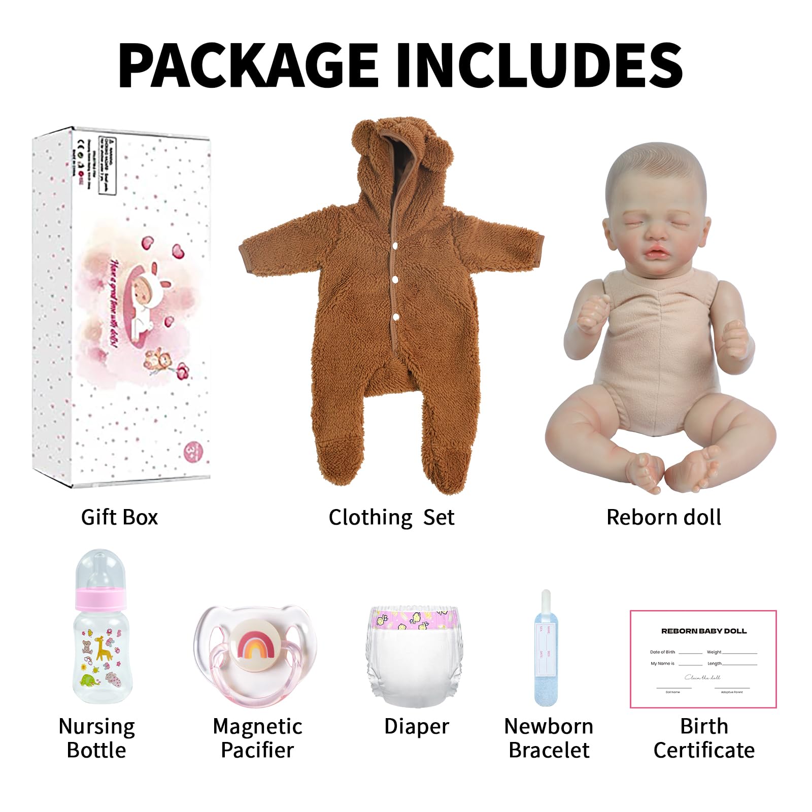 SCOM 20-Inch Reborn Baby Doll – Hand-Painted Hair, Weighted Body, 7-Piece Gift Set