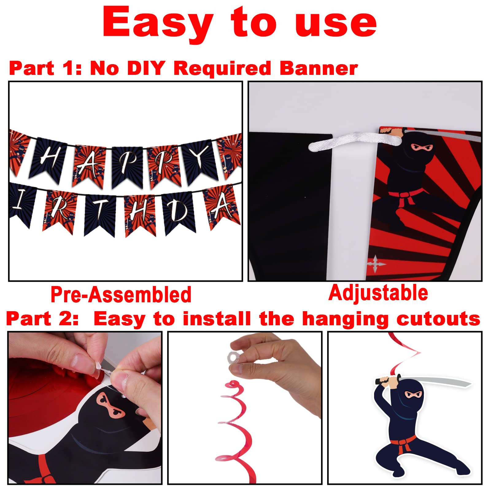 Tevxj 162 Pcs Ninja Birthday Party Decoration Set - Ninja Warrior Party Kit