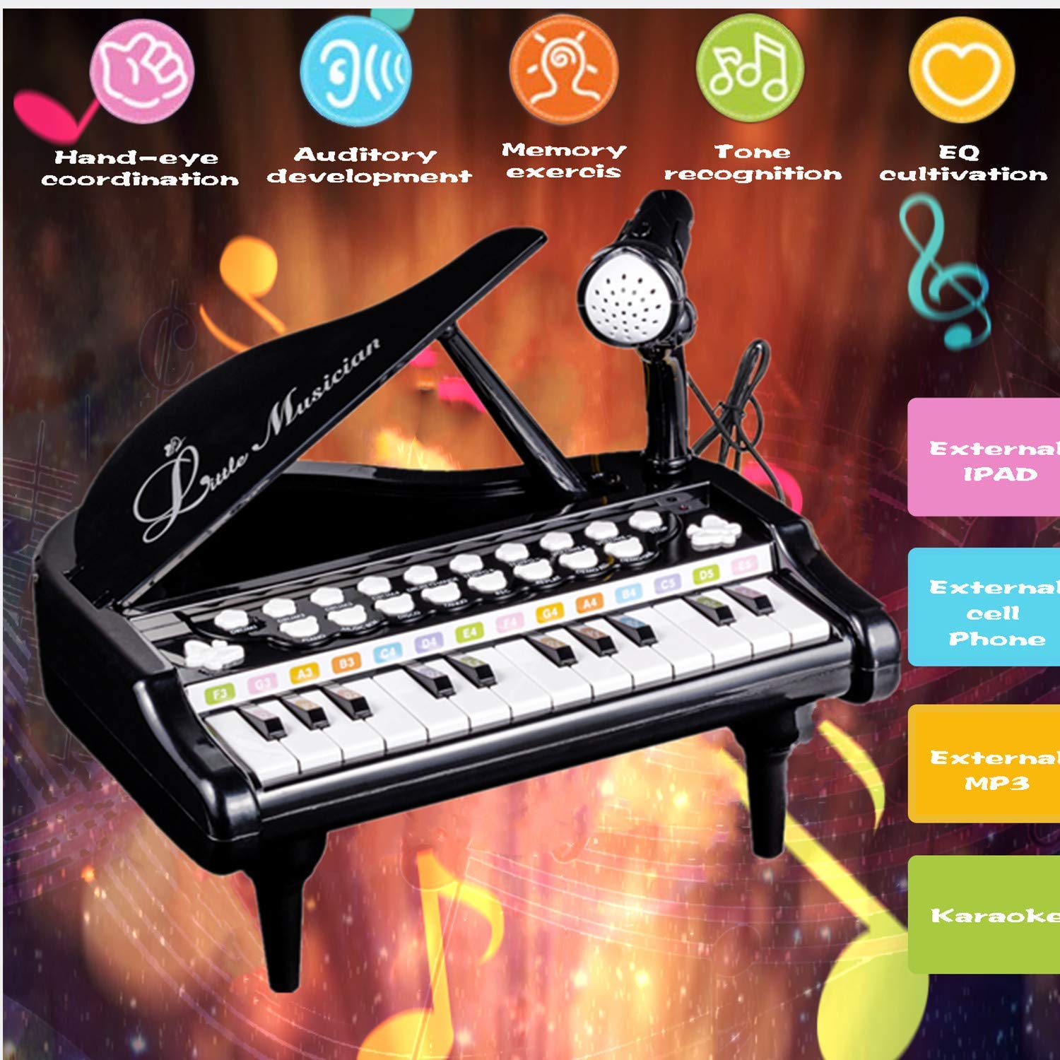 Love&Mini Toy Piano for Toddlers – 24-Key Keyboard with Microphone