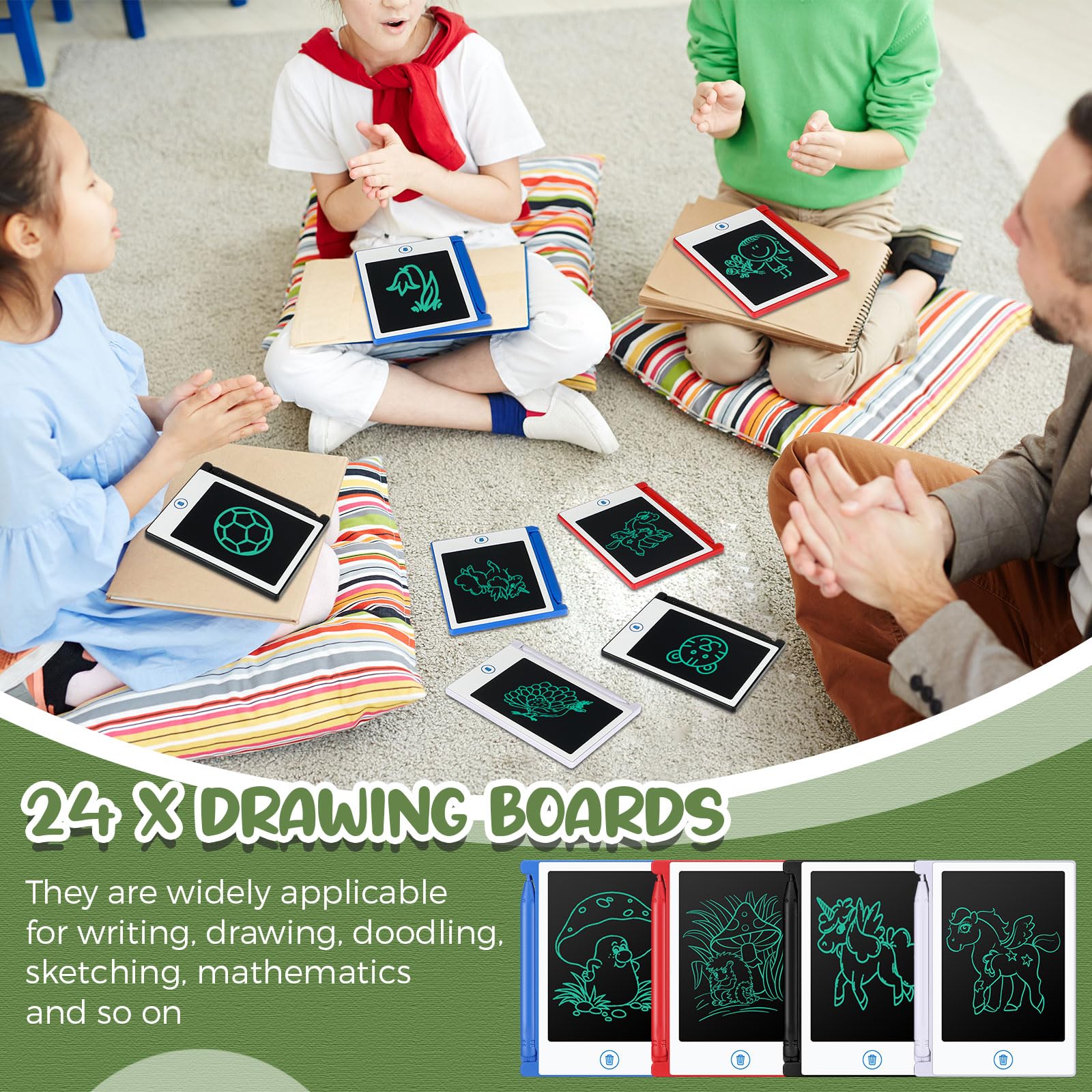 Zhehao 24 Pack LCD Mini Writing Tablet for Kids – 4.5-Inch Doodle Board Bulk Party Favors