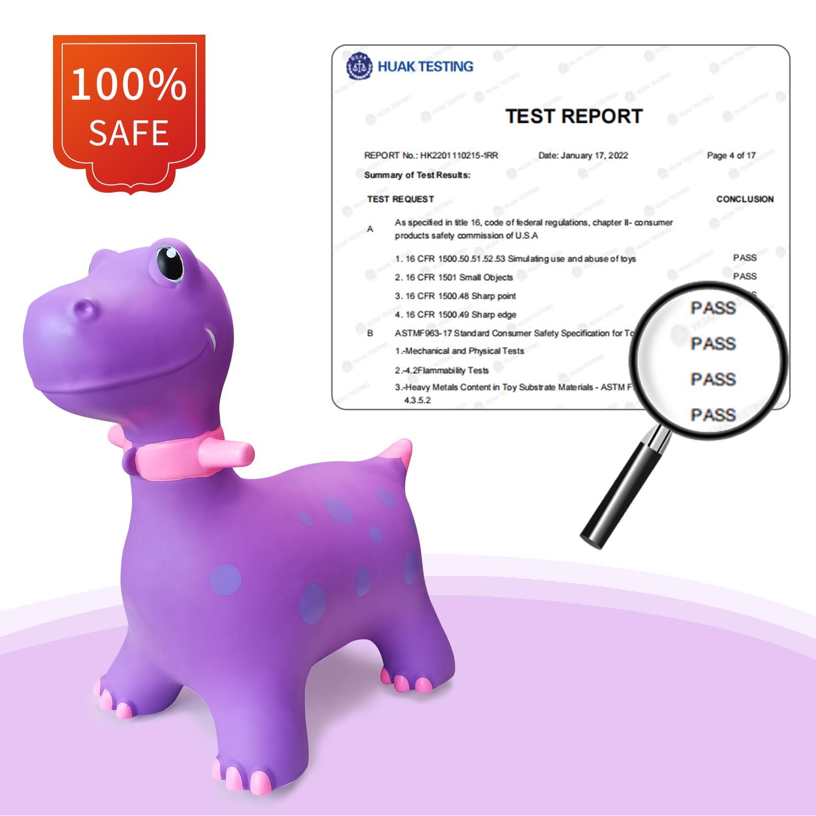 HotMax Bouncy Horse & Dinosaur Hopper Toy for Kids - Inflatable Ride-On for Toddlers (Purple)